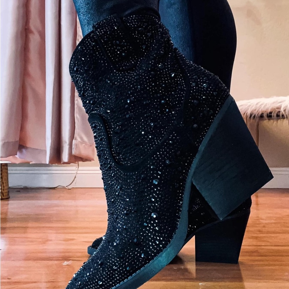 Black rhinestone boots